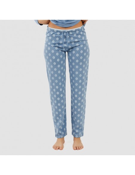 Pijama largo algodón Garbo azul añil pijamas-largos-mujer