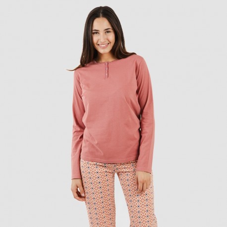 Pijama largo algodón Bianca malva rosa pijamas-largos-mujer