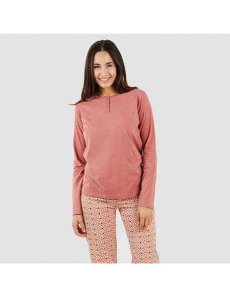 Pijama largo algodón Bianca malva rosa pijamas-largos-mujer
