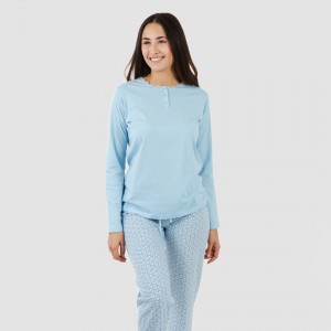 Pijama largo algodón Timon celeste 2