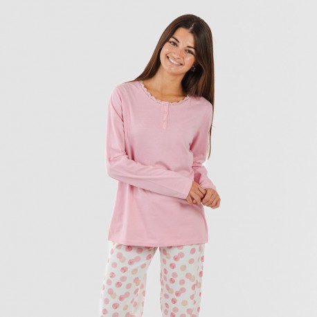 Pijama largo algodón Graciela rosa pijamas-largos-mujer