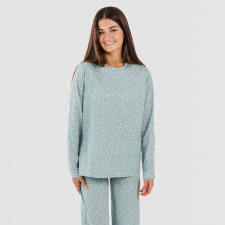 Pijama largo algodón Anita verde gastado pijamas-largos-mujer