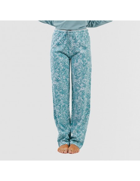 Pijama largo algodón Hera verde azulado pijamas-largos-mujer
