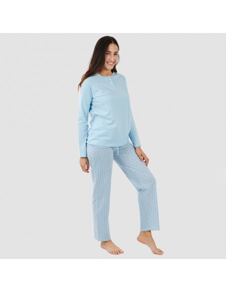 Pijama largo algodón Timon celeste pijamas-largos-mujer