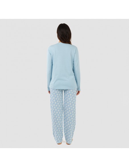 Pijama largo algodón Susan celeste pijamas-largos-mujer