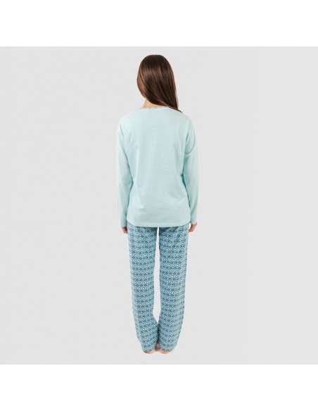 Pijama largo algodón Galieni verde azulado Pijama largo algodón Galieni verde azulado