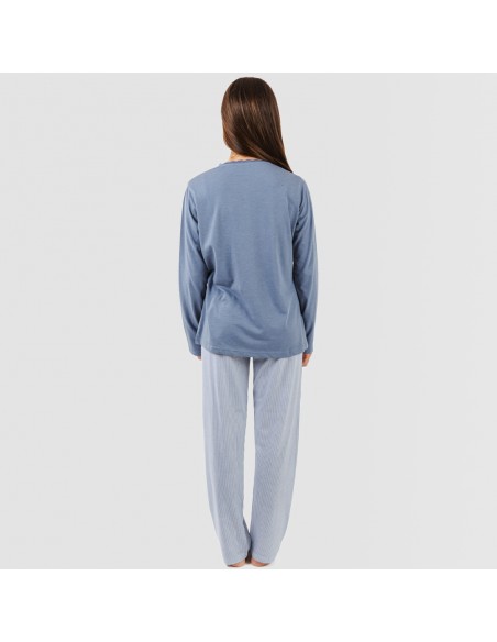Pijama largo algodón Lista indigo pijamas-largos-mujer