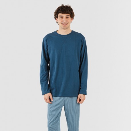 Pijama largo algodón hombre Kristoff azul marino comprar-pijamas-largos-hombre