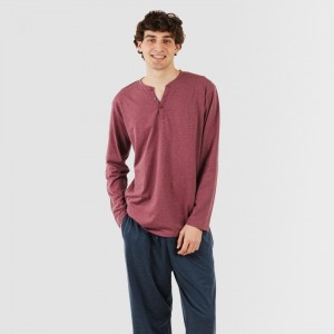Pijama largo hombre con botones burdeos - marino