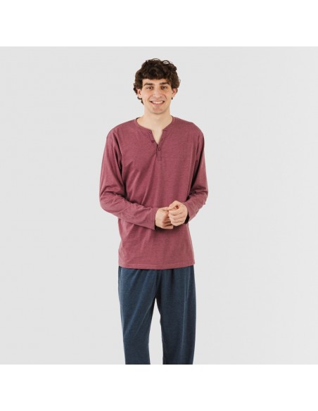 Pijama largo hombre con botones burdeos - marino Pijama largo hombre con botones burdeos - marino