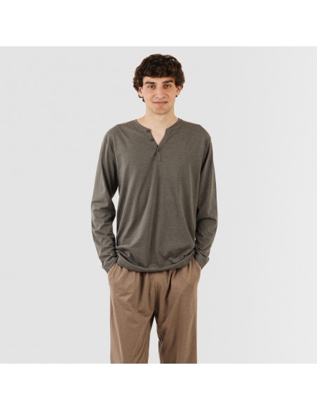 Pijama largo hombre con botones petroleo - marron Pijama largo hombre con botones petroleo - marron
