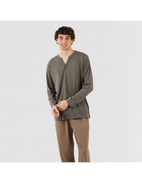 Pijama largo hombre con botones petroleo - marron Pijama largo hombre con botones petroleo - marron