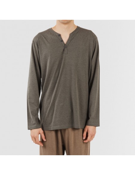 Pijama largo hombre con botones petroleo - marron Pijama largo hombre con botones petroleo - marron