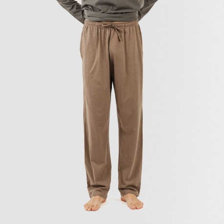 Pijama largo hombre con botones petroleo - marron