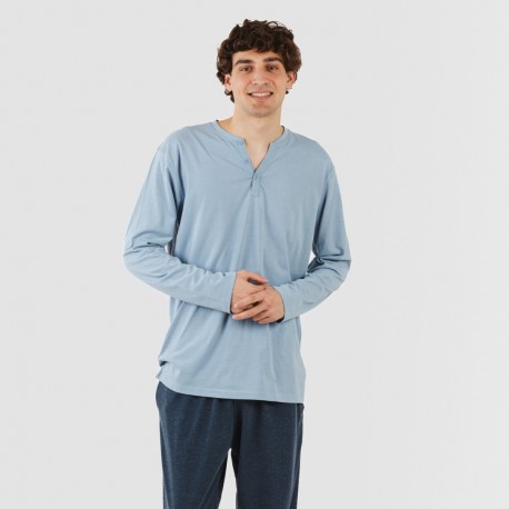 Pijama largo hombre con botones indigo - marino comprar-pijamas-largos-hombre