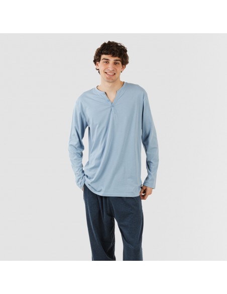 Pijama largo hombre con botones indigo - marino comprar-pijamas-largos-hombre