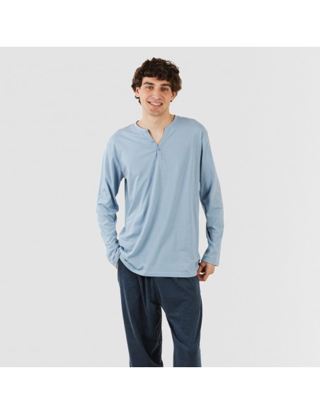 Pijama largo hombre con botones indigo - marino Pijama largo hombre con botones indigo - marino