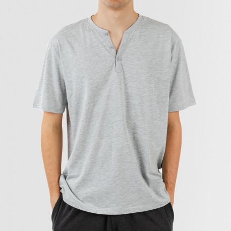 Pijama largo hombre de manga corta con boton perla - marengo