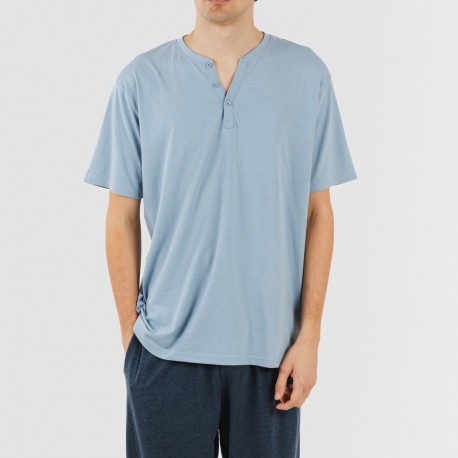 Pijama largo hombre de manga corta con boton indigo - marino