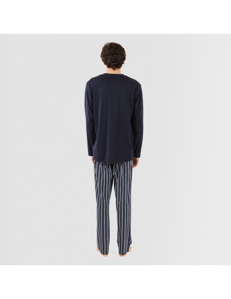 Pijama largo algodón hombre Raya Galileo azul marino comprar-pijamas-largos-hombre