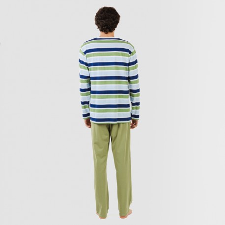 Pijama largo algodón hombre Brent verde caceria