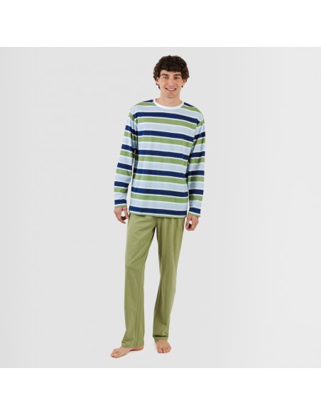 Pijama largo algodón hombre Brent verde caceria Pijama largo algodón hombre Brent verde caceria