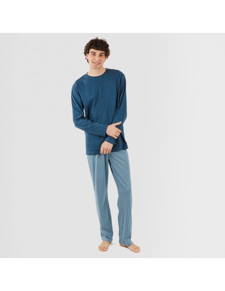 Pijama largo algodón hombre Kristoff azul marino comprar-pijamas-largos-hombre