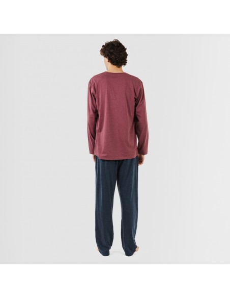 Pijama largo hombre con botones burdeos - marino Pijama largo hombre con botones burdeos - marino