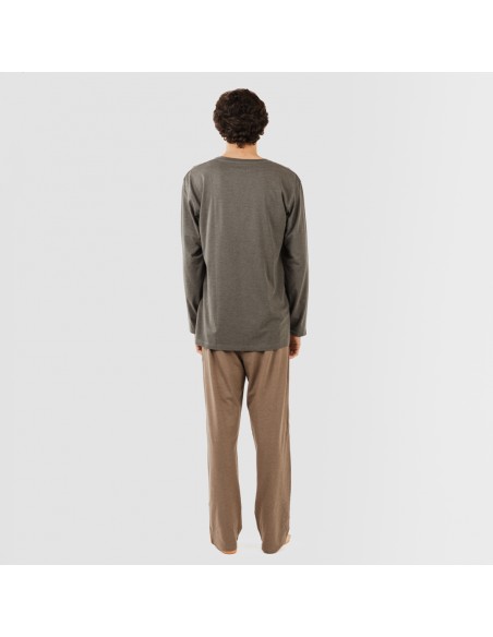 Pijama largo hombre con botones petroleo - marron Pijama largo hombre con botones petroleo - marron
