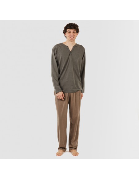 Pijama largo hombre con botones petroleo - marron Pijama largo hombre con botones petroleo - marron