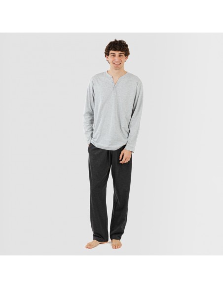 Pijama largo hombre con botones perla - marengo Pijama largo hombre con botones perla - marengo