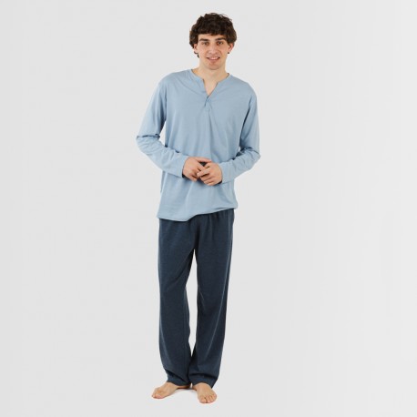 Pijama largo hombre con botones indigo - marino