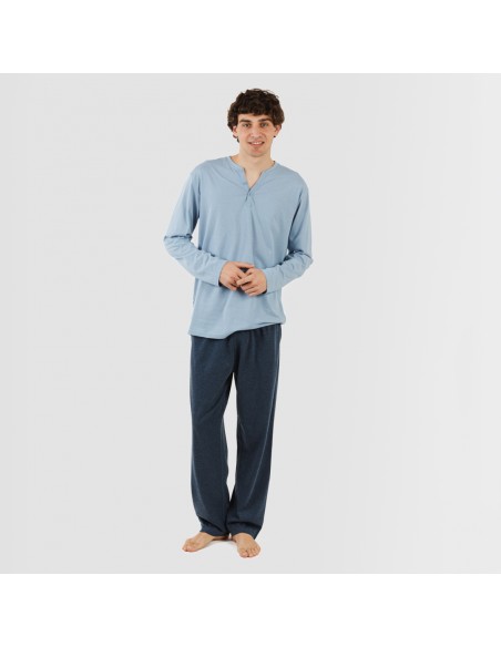 Pijama largo hombre con botones indigo - marino Pijama largo hombre con botones indigo - marino