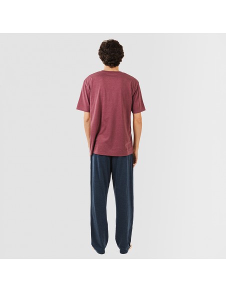 Pijama largo hombre de manga corta con botón burdeos - marino comprar-pijamas-largos-hombre