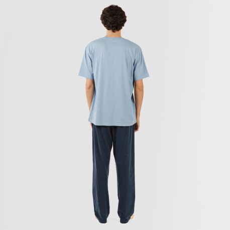 Pijama largo hombre de manga corta con boton indigo - marino