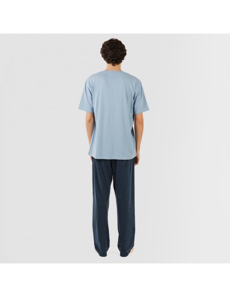Pijama largo hombre de manga corta con boton indigo - marino Pijama largo hombre de manga corta con boton indigo - marino