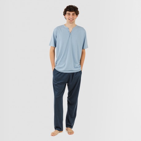 Pijama largo hombre de manga corta con boton indigo - marino