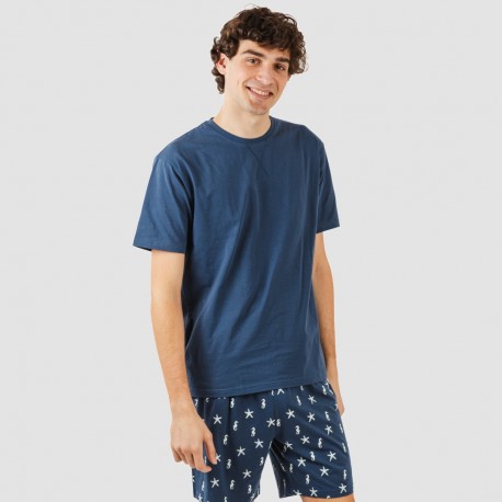 Pijama corto algodón hombre Aaron azul marino pijamas-cortos-hombre