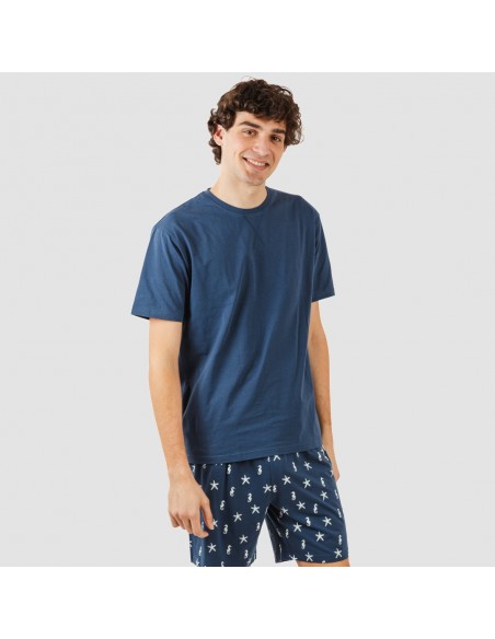 Pijama corto algodón hombre Aaron azul marino Pijama corto algodón hombre Aaron azul marino