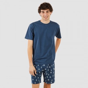 Pijama corto algodón hombre Aaron azul marino 2