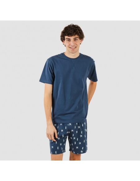 Pijama corto algodón hombre Aaron azul marino Pijama corto algodón hombre Aaron azul marino
