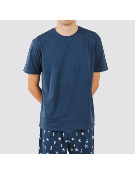 Pijama corto algodón hombre Aaron azul marino Pijama corto algodón hombre Aaron azul marino
