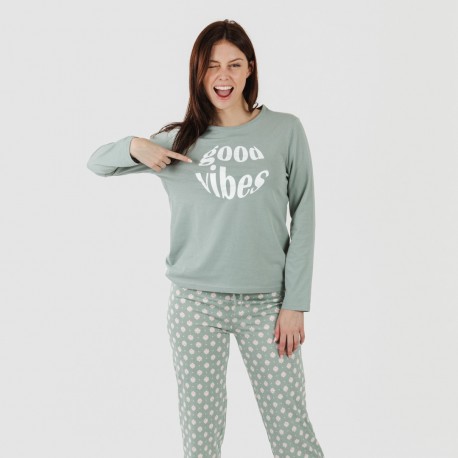 Pijama largo algodón Irati verde caceria pijamas-largos-mujer