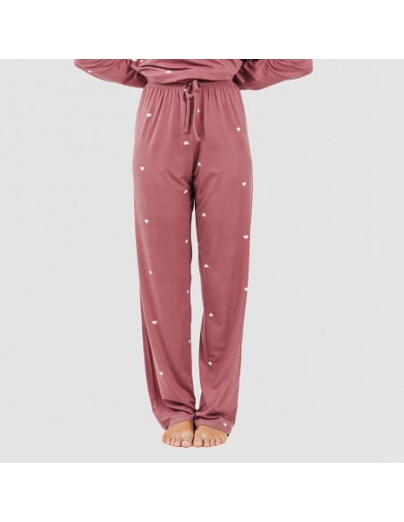 Pijama largo mujer soft Hearts malva rosa pijamas-largos-mujer