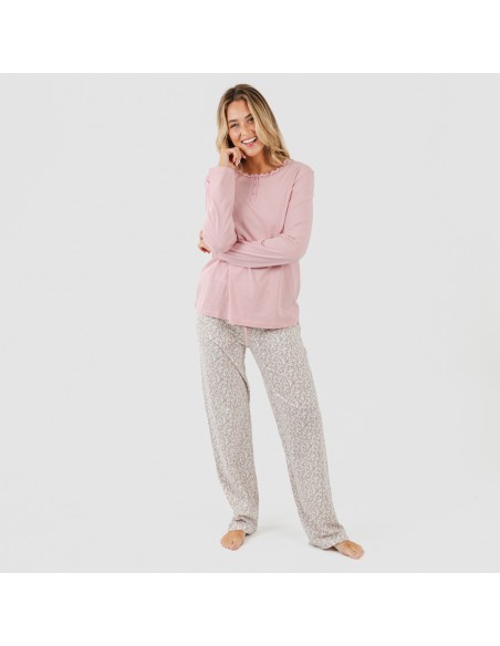 Pijama largo algodón Sofia rosa pijamas-largos-mujer