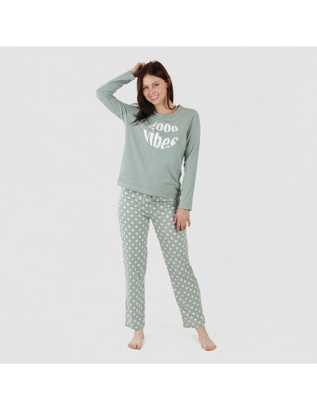 Pijama largo algodón Irati verde caceria pijamas-largos-mujer