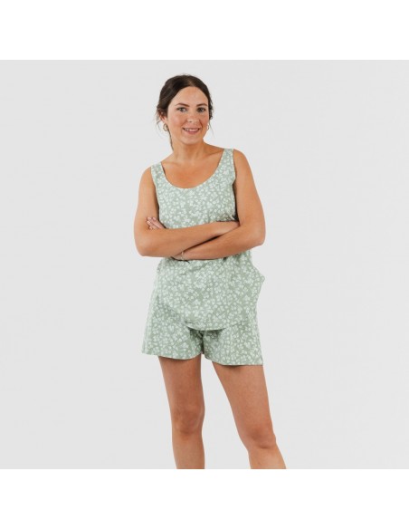 Pijama corto algodón Oniris verde caceria pijamas-cortos-mujer