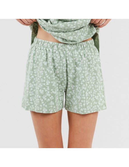 Pijama corto algodón Oniris verde caceria pijamas-cortos-mujer
