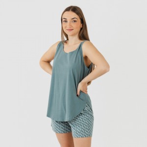 Pijama corto algodón Tiara verde azulado 2