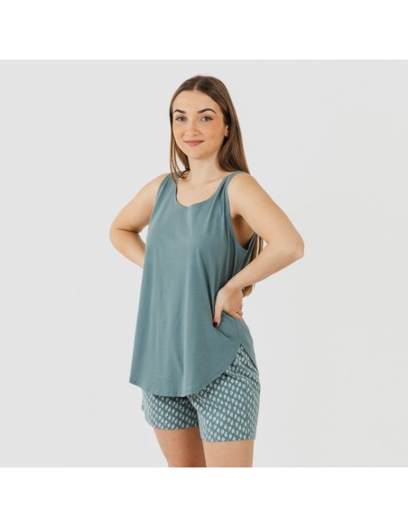 Pijama corto algodón Tiara verde azulado